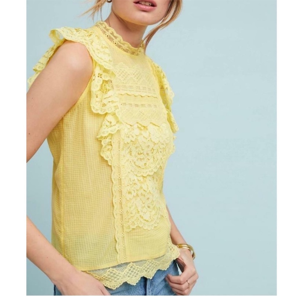 Anthropologie Maeve Yellow Lace Top